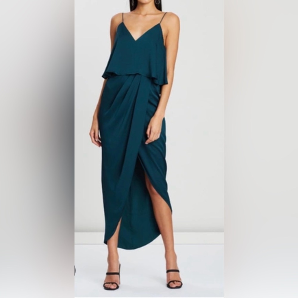 Shona Joy emerald green Draped Slip Midi Dress size 6 EUC